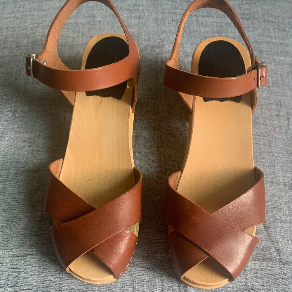 Swedish Hasbeens Brown Clog Sandals 39